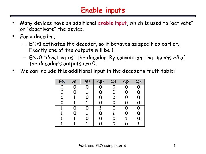 Enable inputs • • • Many devices have an additional enable input, which is