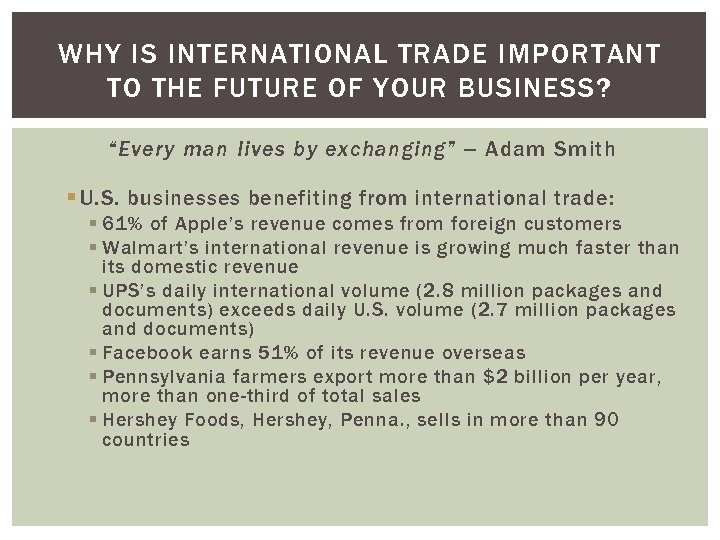 WHY IS INTERNATIONAL TRADE IMPORTANT TO THE FUTURE OF YOUR BUSINESS? “Every man lives