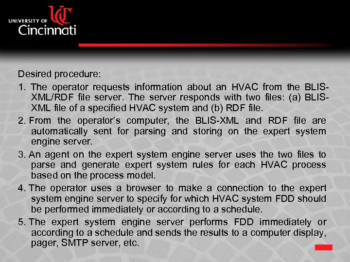 Desired procedure: 1. The operator requests information about an HVAC from the BLISXML/RDF file