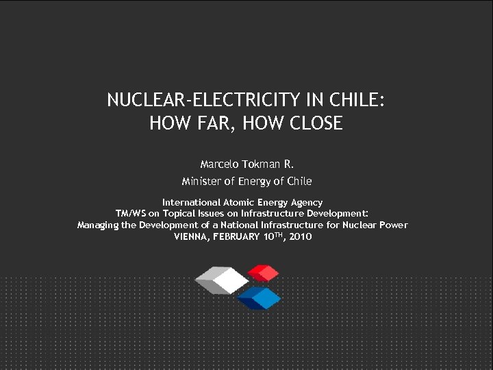 NUCLEAR-ELECTRICITY IN CHILE: HOW FAR, HOW CLOSE Marcelo Tokman R. Minister of Energy of