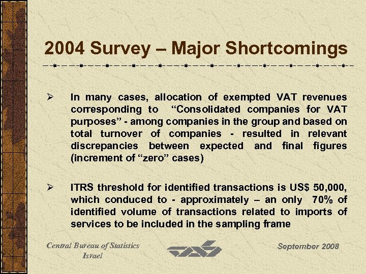  2004 Survey – Major Shortcomings Ø In many cases, allocation of exempted VAT