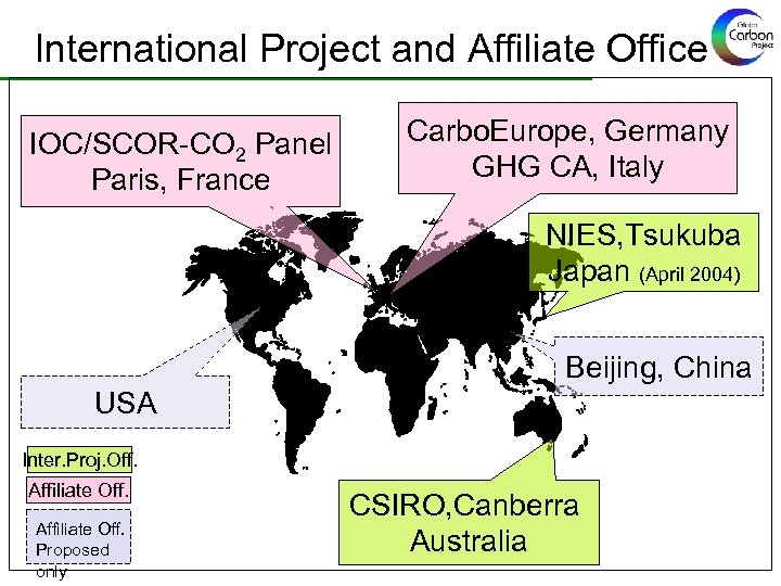 International Project and Affiliate Offices IOC/SCOR-CO 2 Panel Paris, France Carbo. Europe, Germany GHG