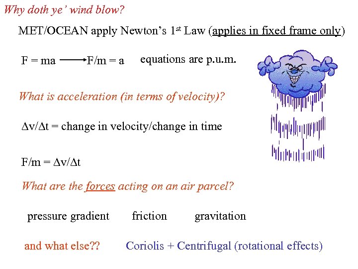 Why doth ye’ wind blow? MET/OCEAN apply Newton’s 1 st Law (applies in fixed