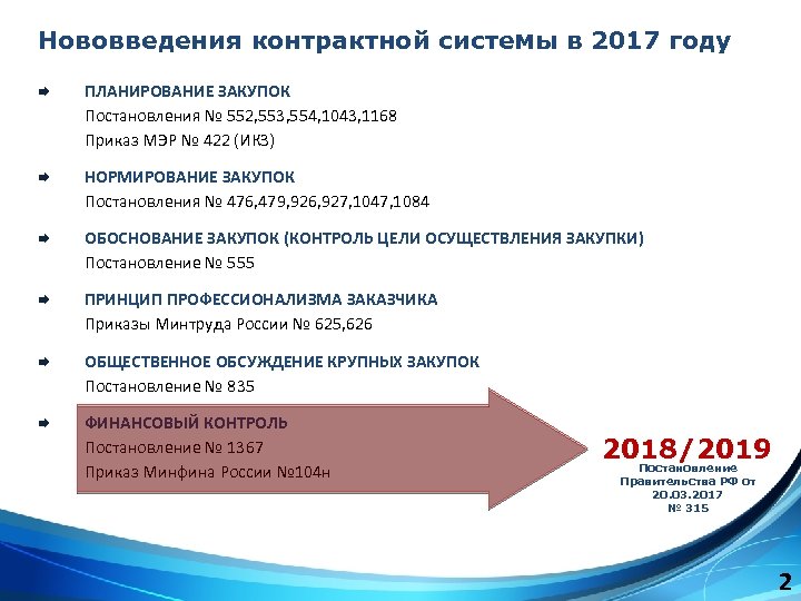 Нововведения контрактной системы в 2017 году Æ ПЛАНИРОВАНИЕ ЗАКУПОК Постановления № 552, 553, 554,