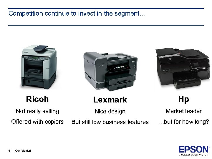 Competition continue to invest in the segment… Ricoh Hp Not really selling Nice design