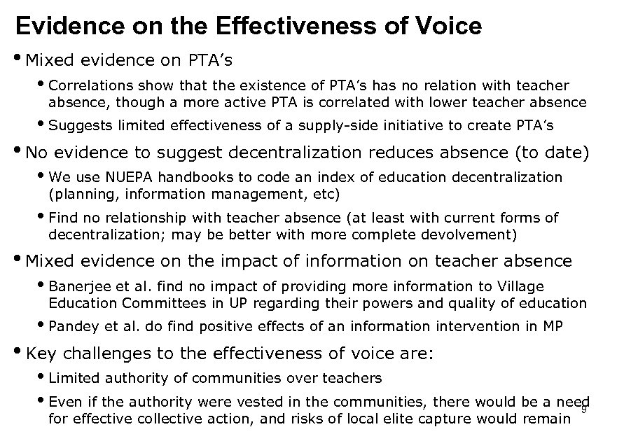 Evidence on the Effectiveness of Voice i. Mixed evidence on PTA’s i Correlations show