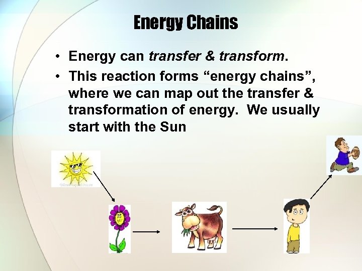 Energy Chains • Energy can transfer & transform. • This reaction forms “energy chains”,