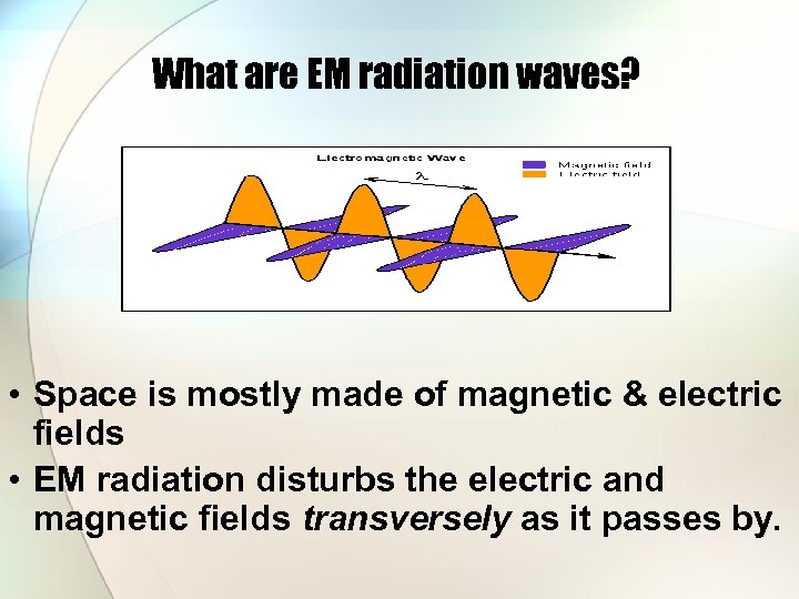 What are EM radiation waves? • Space is mostly made of magnetic & electric