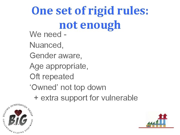 One set of rigid rules: not enough We need Nuanced, Gender aware, Age appropriate,
