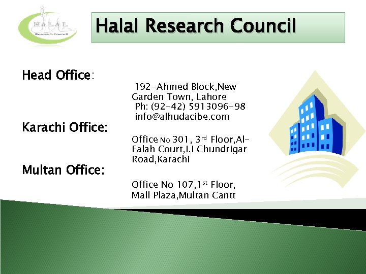 Halal Research Council Head Office: Karachi Office: Multan Office: 192 -Ahmed Block, New Garden
