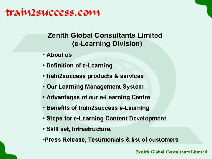 Zenith Global Consultants Limited (e-Learning Division) • About us • Definition of e-Learning •