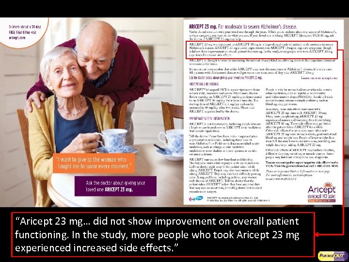 “Aricept 23 mg… did not show improvement on overall patient functioning. In the study,