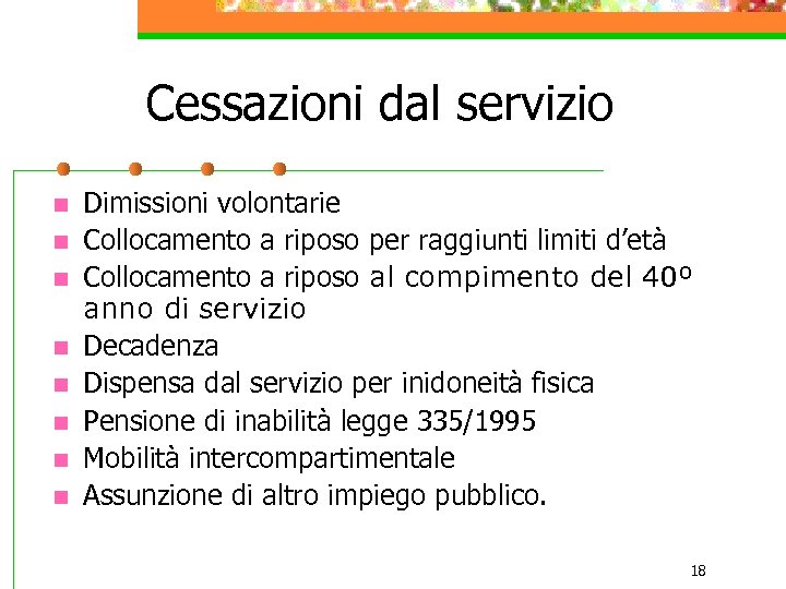 Cessazioni dal servizio n n n n Dimissioni volontarie Collocamento a riposo per raggiunti