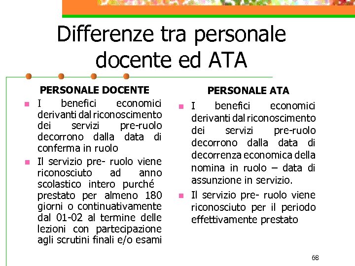 Differenze tra personale docente ed ATA n n PERSONALE DOCENTE I benefici economici derivanti