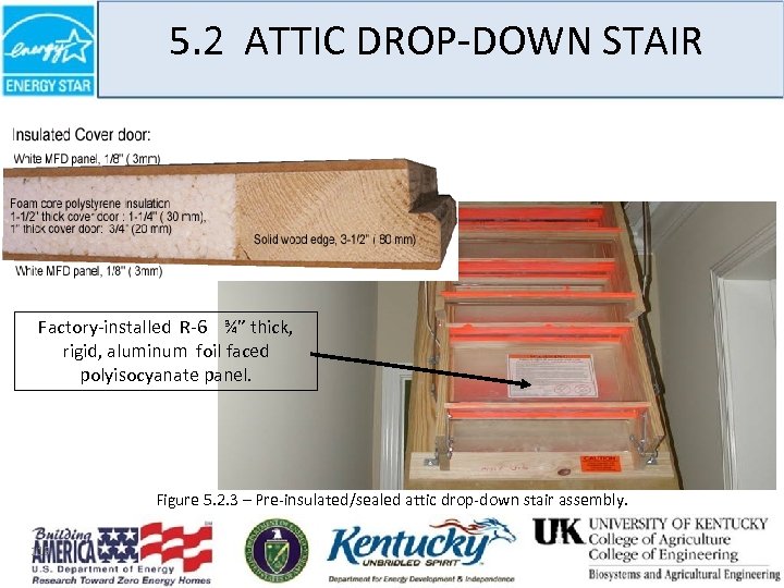 5. 2 ATTIC DROP-DOWN STAIR Factory-installed R-6 ¾” thick, rigid, aluminum foil faced polyisocyanate