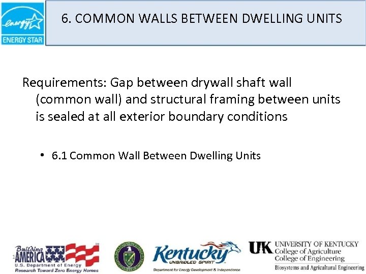 6. COMMON WALLS BETWEEN DWELLING UNITS Requirements: Gap between drywall shaft wall (common wall)