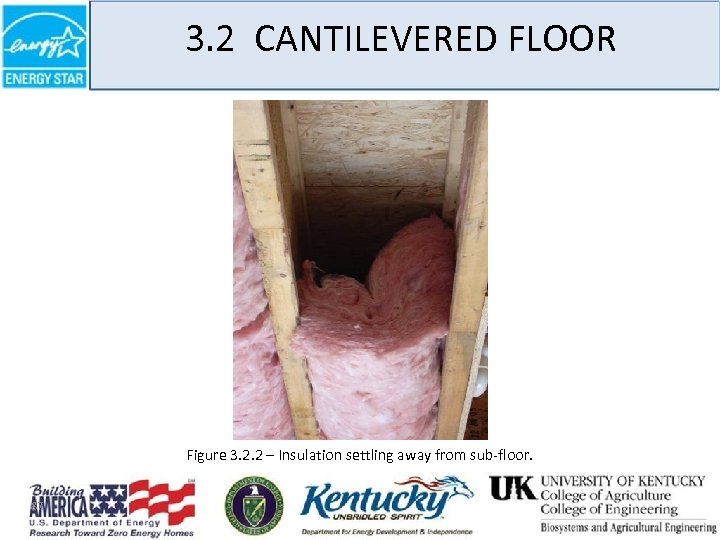 3. 2 CANTILEVERED FLOOR Figure 3. 2. 2 – Insulation settling away from sub-floor.