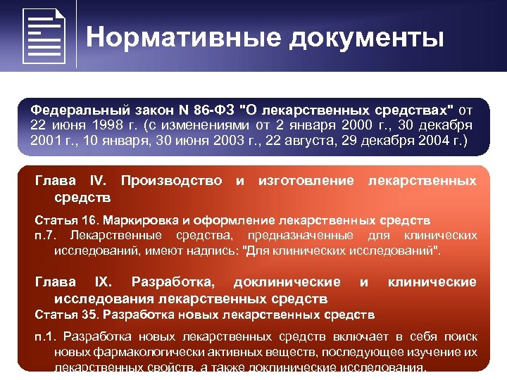  Нормативные документы Федеральный закон N 86 -ФЗ 