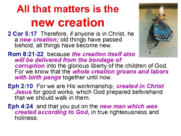 All that matters is the new creation 2 Cor 5: 17 Therefore, if anyone