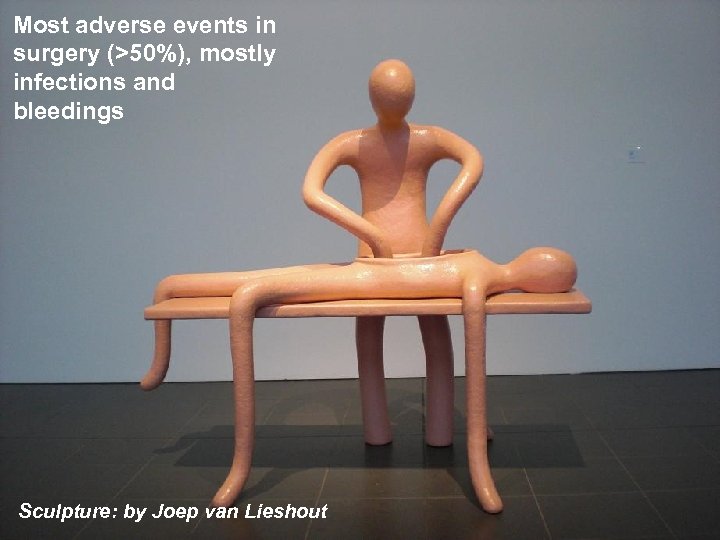 Most adverse events in surgery (>50%), mostly infections and bleedings Sculpture: by Joep van