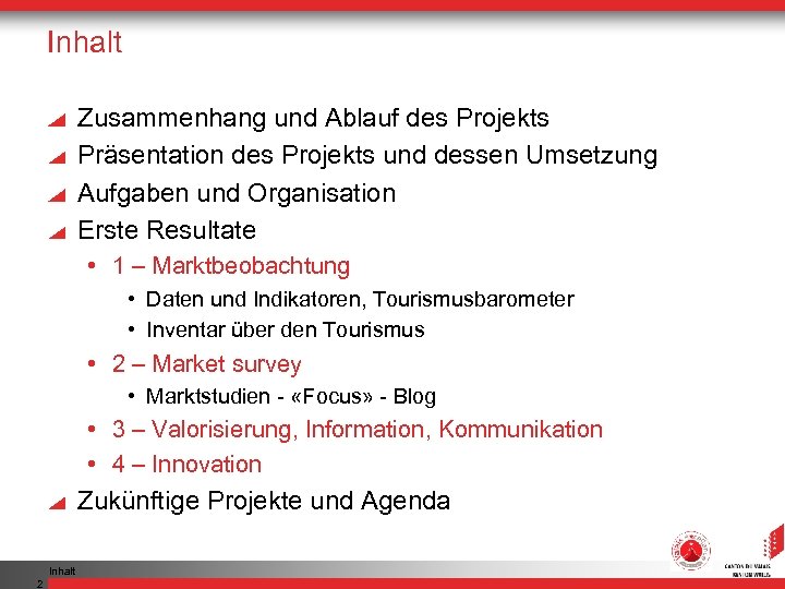 Inhalt Zusammenhang und Ablauf des Projekts Präsentation des Projekts und dessen Umsetzung Aufgaben und