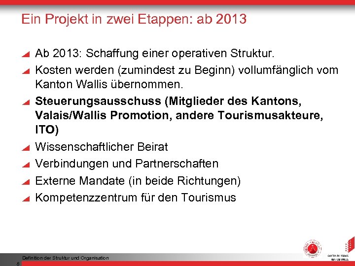 Ein Projekt in zwei Etappen: ab 2013 Ab 2013: Schaffung einer operativen Struktur. Kosten