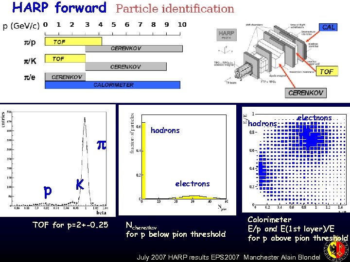 HARP forward p p K TOF for p=2+-0. 25 hadrons electrons Ncherenkov for p
