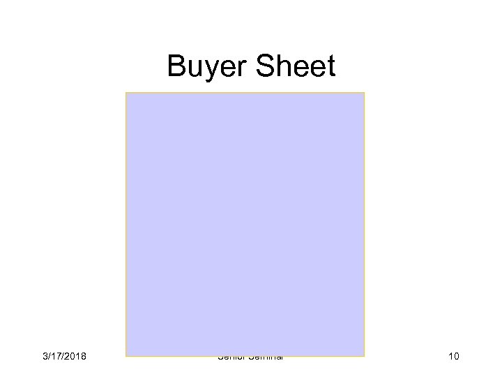 Buyer Sheet 3/17/2018 Senior Seminar 10 