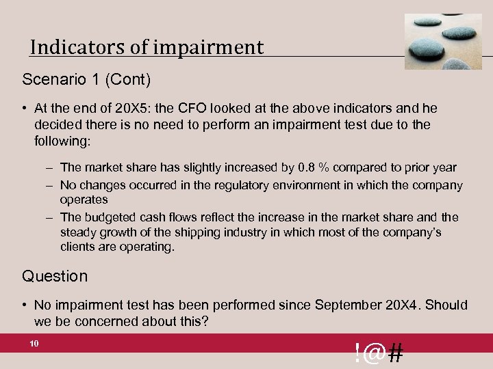 Indicators of impairment Scenario 1 (Cont) • At the end of 20 X 5: