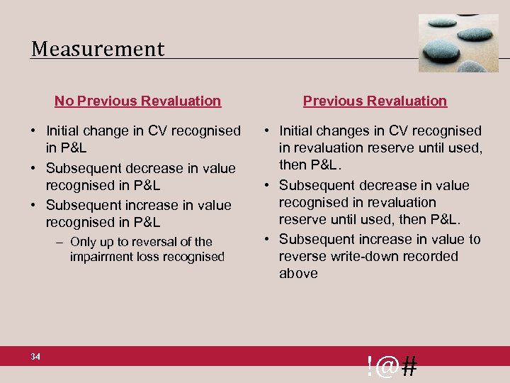 Measurement No Previous Revaluation • Initial change in CV recognised in P&L • Subsequent