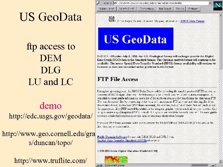 US Geo. Data ftp access to DEM DLG LU and LC demo http: //edc.