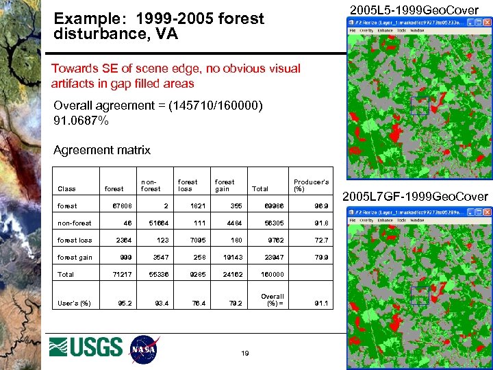 2005 L 5 -1999 Geo. Cover Example: 1999 -2005 forest disturbance, VA Towards SE