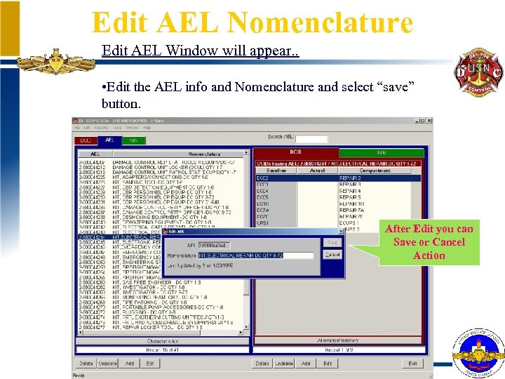 Edit AEL Nomenclature Edit AEL Window will appear. . • Edit the AEL info