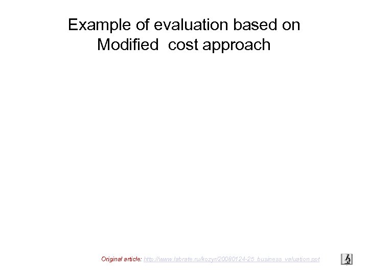 Example of evaluation based on Modified cost approach Original article: http: //www. labrate. ru/kozyr/20080124