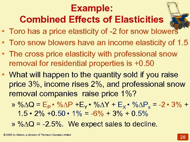 Example: Combined Effects of Elasticities • Toro has a price elasticity of -2 for