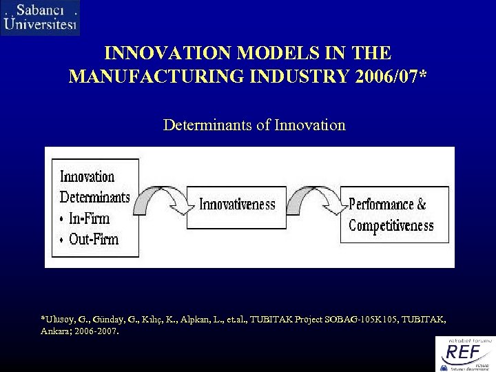 INNOVATION MODELS IN THE MANUFACTURING INDUSTRY 2006/07* Determinants of Innovation *Ulusoy, G. , Günday,