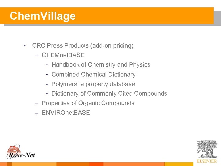 Chem. Village • CRC Press Products (add-on pricing) – CHEMnet. BASE • Handbook of