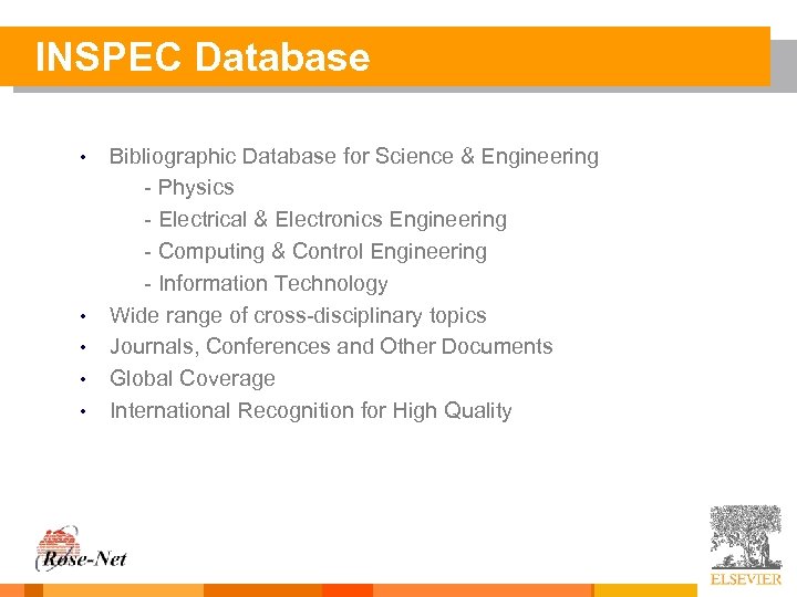 INSPEC Database • • • Bibliographic Database for Science & Engineering - Physics -