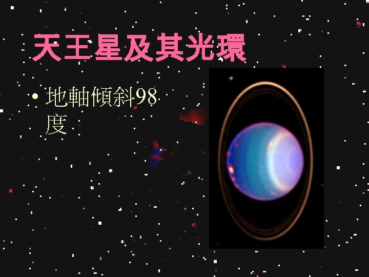 天王星及其光環 • 地軸傾斜 98 度 