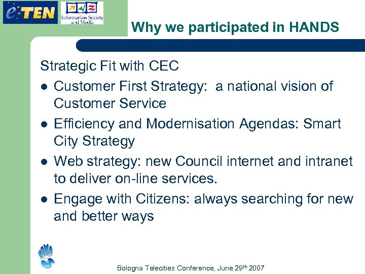 Why we participated in HANDS Strategic Fit with CEC l Customer First Strategy: a