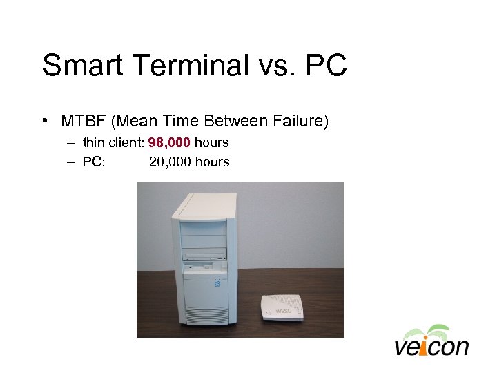Smart Terminal vs. PC • MTBF (Mean Time Between Failure) – thin client: 98,