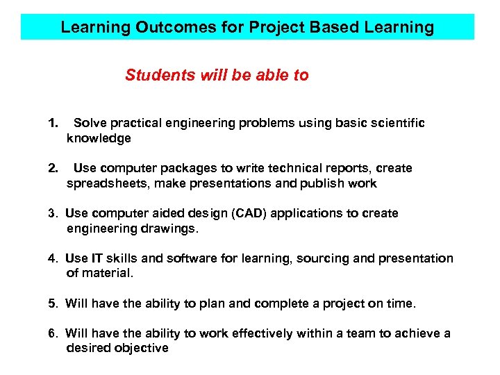 Project Based Learning For 1 St Year Engineering