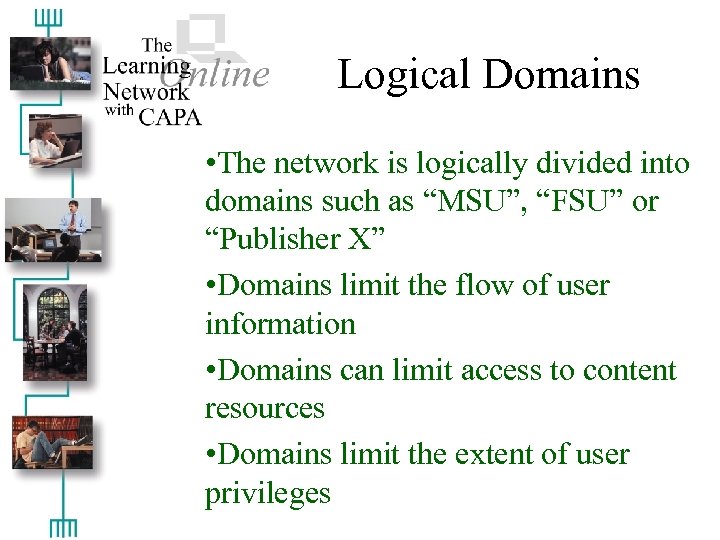 Logical Domains • The network is logically divided into domains such as “MSU”, “FSU”