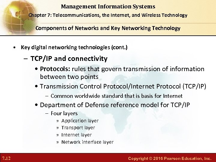Management Information Systems Chapter 7: Telecommunications, the Internet, and Wireless Technology Components of Networks