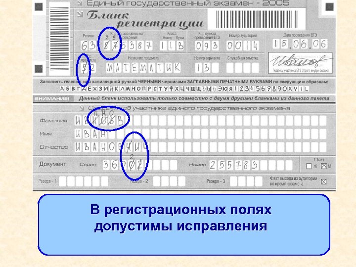 В регистрационных полях допустимы исправления 