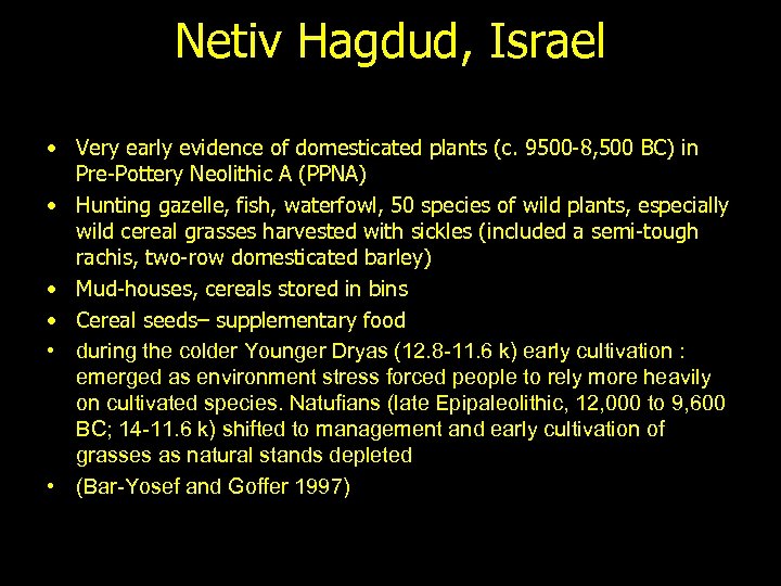 Netiv Hagdud, Israel • Very early evidence of domesticated plants (c. 9500 -8, 500