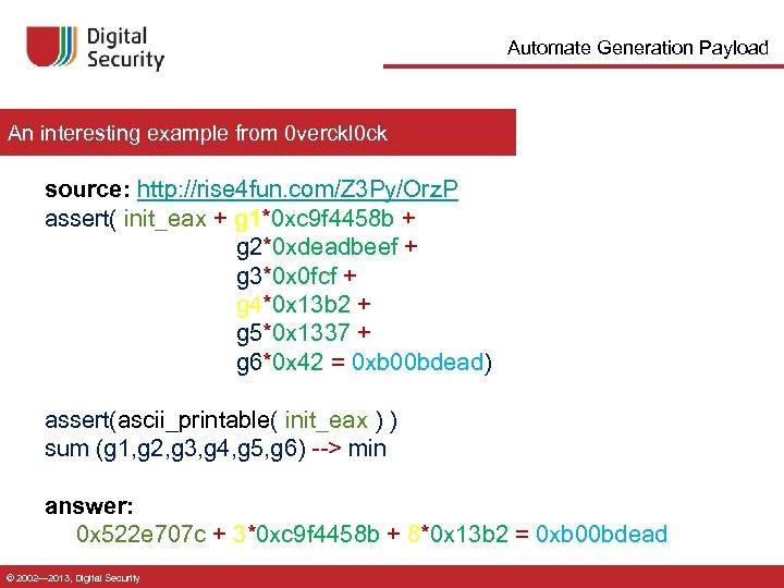 Automate Generation Payload An interesting example from 0 verckl 0 ck source: http: //rise