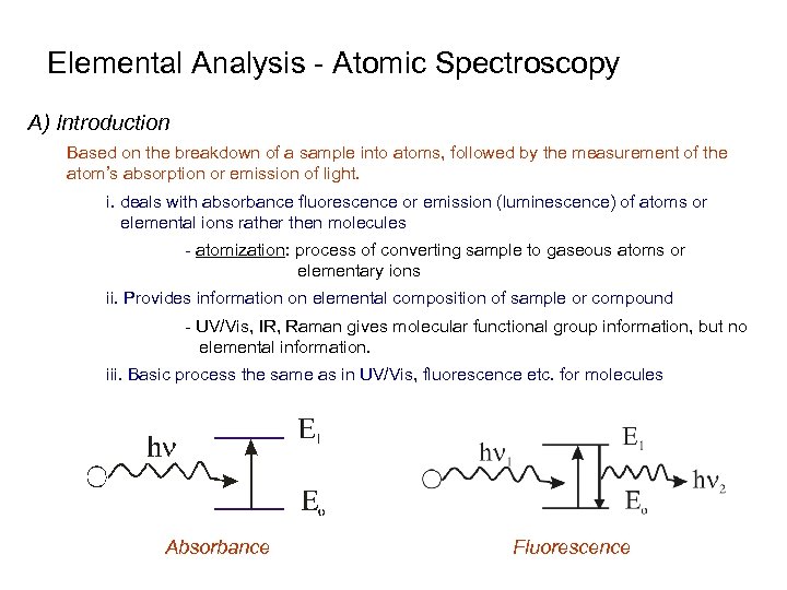 Elemental Analysis - Atomic Spectroscopy A) Introduction Based on the breakdown of a sample