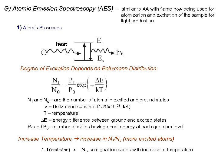 G) Atomic Emission Spectroscopy (AES) – similar to AA with flame now being used