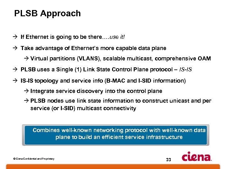 PLSB Approach à If Ethernet is going to be there…. use it! à Take